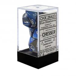 CHESSEX - Set de 7 dés - GEMINI - Bleu-Acier/Blanc