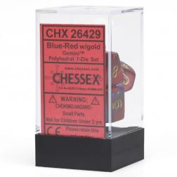 CHESSEX - Set de 7 dés - GEMINI - Bleu-Rouge/Or