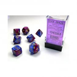 CHESSEX - Set de 7 dés - GEMINI - Bleu-Violet/Or