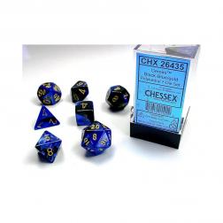 CHESSEX - Set de 7 dés - GEMINI - Noir-Bleu/Or