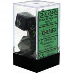 CHESSEX - Set de 7 dés - GEMINI - Noir - Gris/Vert