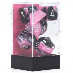 CHESSEX - Set de 7 dés - GEMINI - Noir-Rose/Blanc