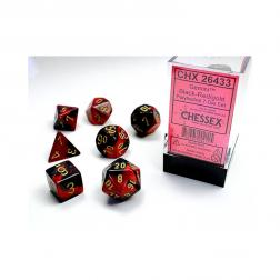 CHESSEX - Set de 7 dés - GEMINI - Noir-Rouge/Or