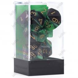 CHESSEX - Set de 7 dés - GEMINI - Noir-Vert/Or