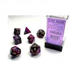 CHESSEX - Set de 7 dés - GEMINI - Noir-Violet/Or