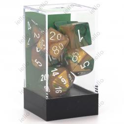 CHESSEX - Set de 7 dés - GEMINI - Or-Vert/Blanc