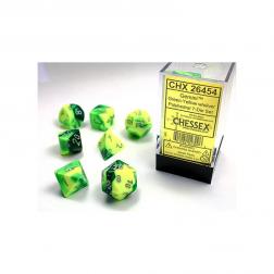 CHESSEX - Set de 7 dés - GEMINI - Vert - Jaune/Argent