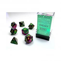 CHESSEX - Set de 7 dés - GEMINI - Vert-Violet/Or