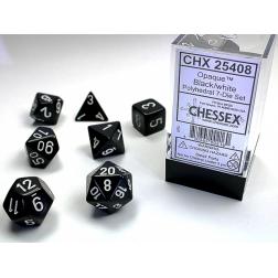 CHESSEX - Set de 7 dés opaques noirs écriture blanche