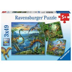 Puzzle La fascination des dinosaures : 3 x 49 pièces